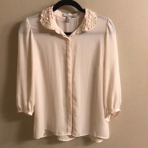 Forever 21 Cream Blouse with knitted collar